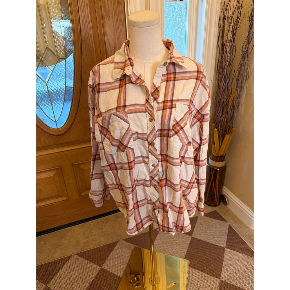 a.n.a A New Approach Plaid Button Down Shirt Orange Blue White PXXL Cotton